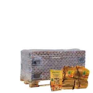 48 bundels houtbriketten of Pini Kay briketten actie 2 aanmaakhout en 1 zakje houtwolkrullen