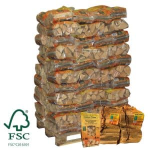 88 plastic zakken ovengedroogd beukenhout FSC actie 2 aanmaakhout en 1 zakje houtwolkrullen