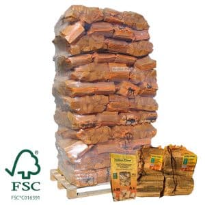 96 netzakken berkenhout ovengedroogd à 20 liter FSC® + aanmaakpakket