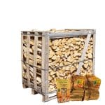 Halve pallet ovengedroogd berkenhout actie 2 aanmaakhout en 1 zakje houtwolkrullen