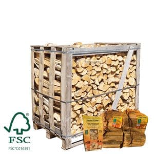 Halve pallet ovengedroogd berken FSC® + aanmaakpakket