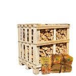 Halve pallet ovengedroogd elzenhout actie 2 aanmaakhout en 1 zakje houtwolkrullen