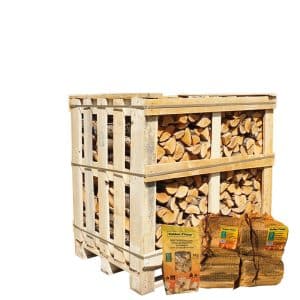 Halve pallet ovengedroogd elzenhout actie 2 aanmaakhout en 1 zakje houtwolkrullen