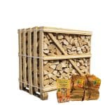 Halve pallet ovengedroogd essenhout actie 2 aanmaakhout en 1 zakje houtwolkrullen