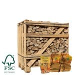 Halve pallet ovengedroogd haagbeuk FSC actie 2 aanmaakhout en 1 zakje houtwolkrullen