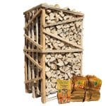 Hele kist ovengedroogd beukenhout actie 2 aanmaakhout en 1 zakje houtwolkrullen