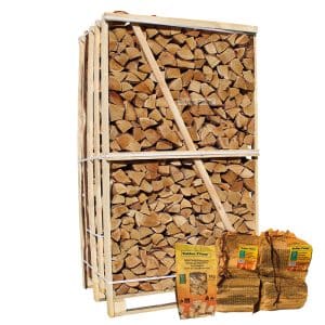 Hele pallet ovengedroogd berkenhout actie aanmaakhout en zakje houtwolkrullen