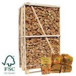 Hele pallet ovengedroogd berkenhout FSC actie aanmaakhout en zakje houtwolkrullen