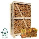 Hele pallet ovengedroogd elzenhout FSC® Actie 2 aanmaakhout en 1 zakje houtwolkrullen