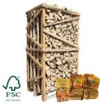 Hele pallet ovengedroogd beukenhout FSC Actie 2 aanmaakhout en 1 zakje houtwolkrullen
